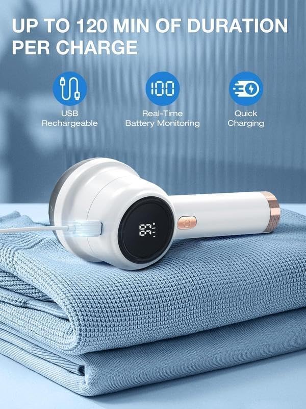 Rechargeable Fabric Shaver Electric Lint Remover with LED Display & Large Capacity Container 3-Settings Control Shaver Easy-to-Grip Handle High-End Color Matching