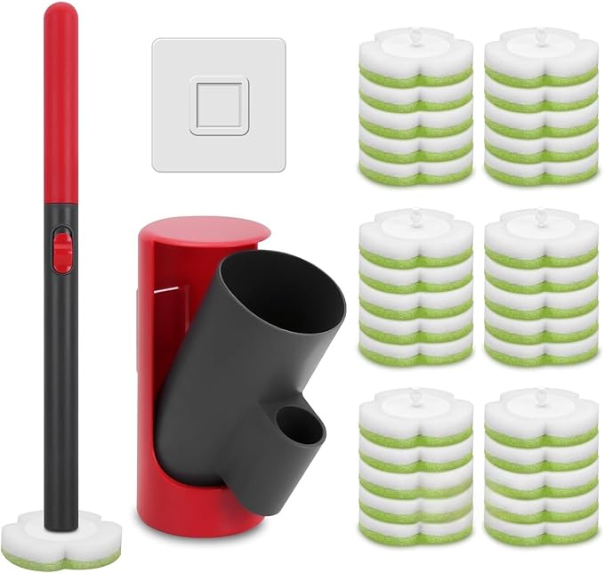 Disposable Toilet Brush Kit with 30 Refills, No-Touch Toilet Wand Cleaning System, Wall Mounted Toilet Bowl Cleaner for Bathroom, Sink, Bathtub – Hygienic Deep Cleaning