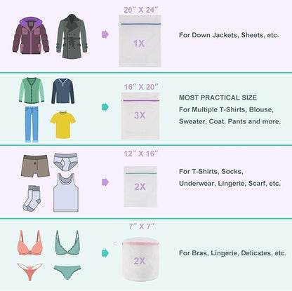 9Pcs Mesh Laundry Bag for Delicates, Lingerie Bags for Laundry - (1 Large & 4 Medium & 2 Small & 2 Bra Bags) for Garment, Underwear, Sock, Baby Clothes, Sweater, Travel, Washing Machine