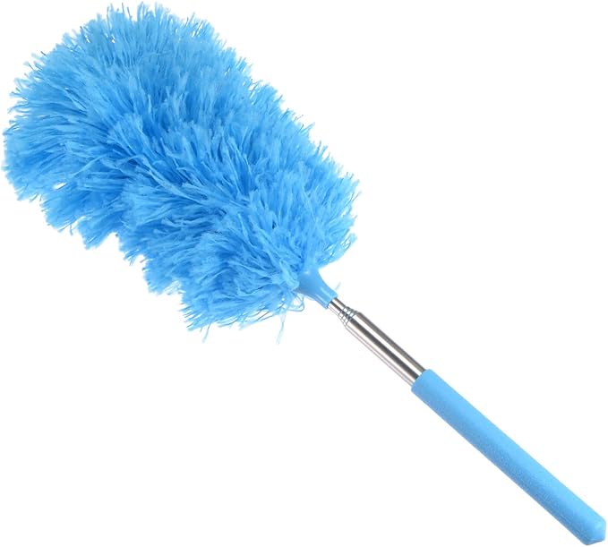 MECCANIXITY Microfiber Cleaning Duster, 14 to 35 Inch Washable Extendable Brush Flexible Feather Duster for Window Furniture, Blue