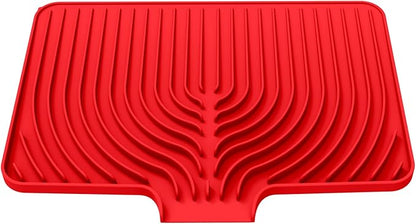 Dish Drying Mat for Kitchen Counter, with Built-in Drain Lip, Food-Grade Silicone, Easy Clean Pad for Countertop Protection, Multi-Functional Use (18x11.8, Red)