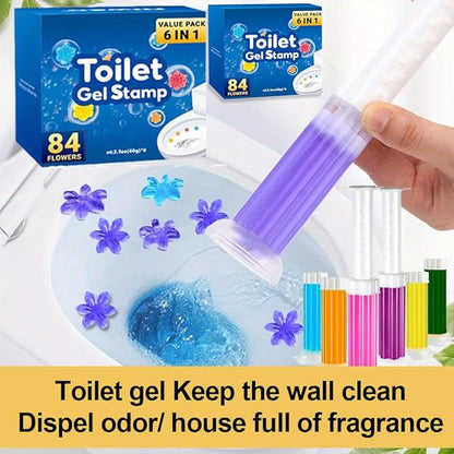 6 in 1 Toilet Gel Stamp, 168 Stamps (2 Boxes x 84 Flowers) - Automatic Toilet Cleaner & Freshener, No Scrub, 6 Scents, Long-Lasting, Easy Push Gel for Bathroom