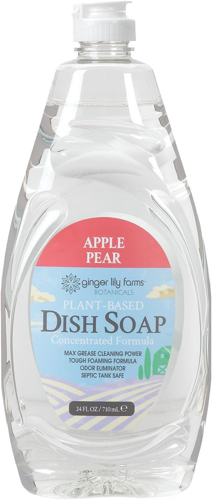 Ginger Lily Farms Botanicals Plant-Based Liquid Dish Soap, Concentrated Formula with Max Grease Cleaning Power, Cruelty-Free, Apple Pear Scent, 24 Fl Oz