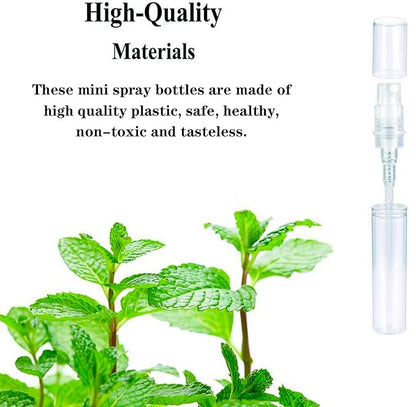 Mini Spray Bottle 100PCS 2ML Clear Plastic Empty Sample Containers Fine Mist Perfume Travel Refillable Spray Bottle Perfume Atomizer Small Travel Size Spray Bottle for Cleaning, Essential Oils