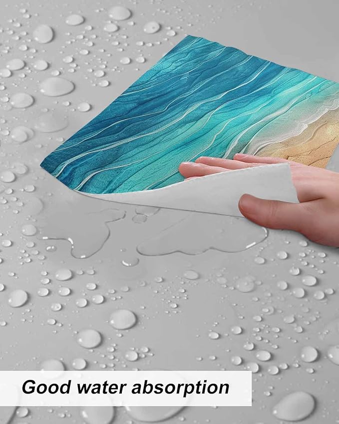6 Pack Abstract Turquoise Kitchen Dish Cloths, Ocean Beach Waves Lines Gradient Dishcloths for Kitchen, Reusable Paper Towels, Super Absorbent Quick Drying Washcloths Cleaning Wipes, 6x5 inch
