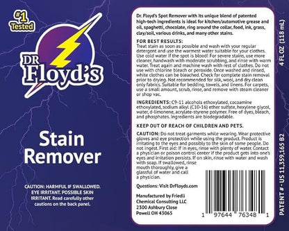 Dr Floyd's Stain Remover - Ranked #1 in Testing Against Major Brands - Prewash - Removes Grease, Oil, Food, Coffee, Blood, Sweat, Grass, Ink, dirt - works great on Clothes, Fabric, Carpet