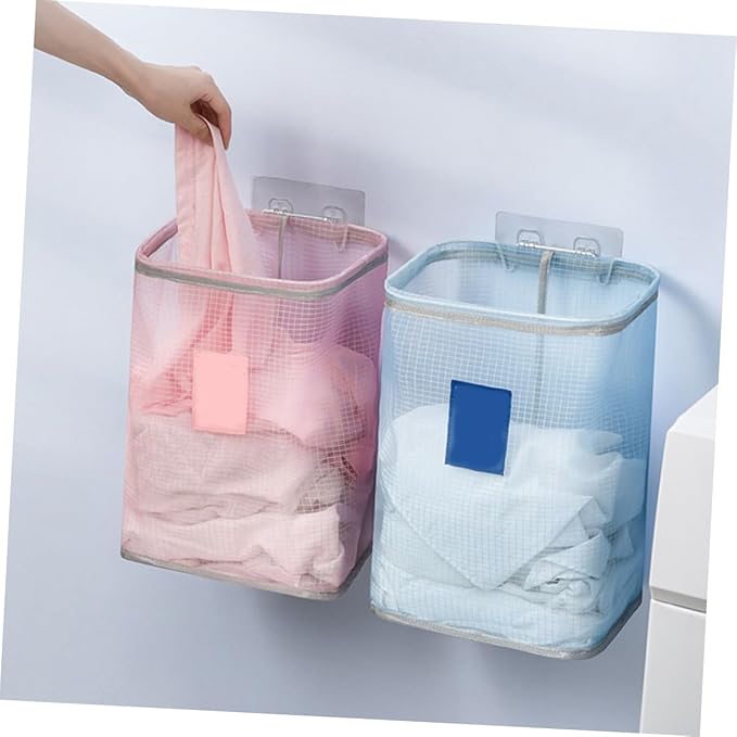 1Pc Wall Mounted Foldable Laundry Hamper Clothes Basket for Bathroom Bedroom Dorm Room Closet Space Saving Organizer for Dirty Clothes Blue
