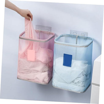 1Pc Wall Mounted Foldable Laundry Hamper Clothes Basket for Bathroom Bedroom Dorm Room Closet Space Saving Organizer for Dirty Clothes Blue
