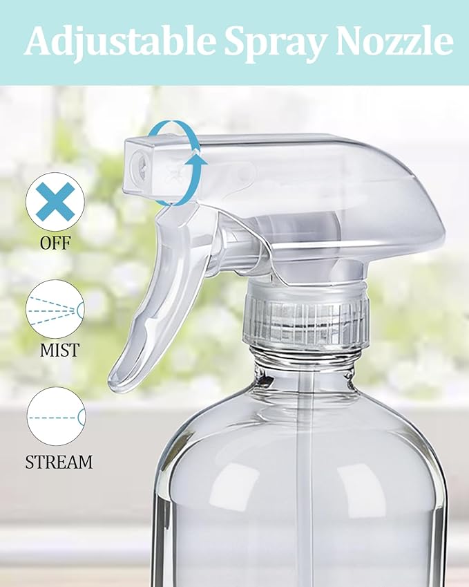 2 Pack 360° Glass Spray Bottles with Silicone Sleeve, 16 oz Empty Refillable Containers with Adjustable Spray Nozzles, Spray Bottles for Hair, Cleaning Solutions and Plants Black