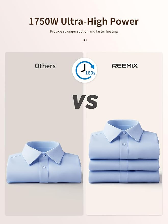 Reemix Vacuum Steamer for Clothes, 4500Pa Suction Handheld Clothes Steamer with 3 Adjustable Suction/Steam Levels, LED Display, 440ML Detachable Tank for More Clothes