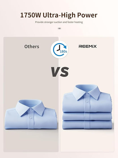 Reemix Vacuum Steamer for Clothes, 4500Pa Suction Handheld Clothes Steamer with 3 Adjustable Suction/Steam Levels, LED Display, 440ML Detachable Tank for More Clothes