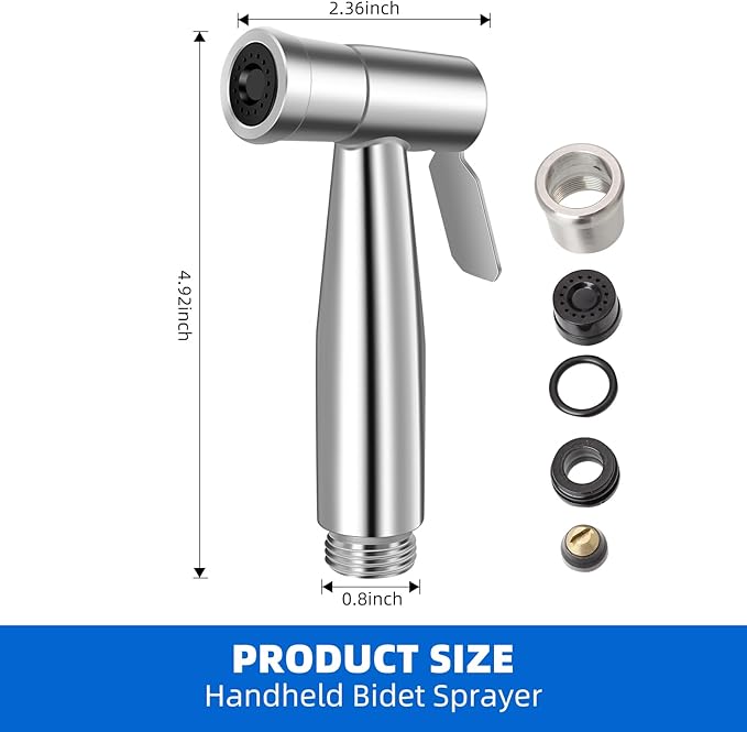 Toilet Bidet Sprayer Head, Durable Stainless Steel Hand Held Shower Bidet, Adjustable Water Pressure Bidet Sprayer, Suitable for Pet Shower