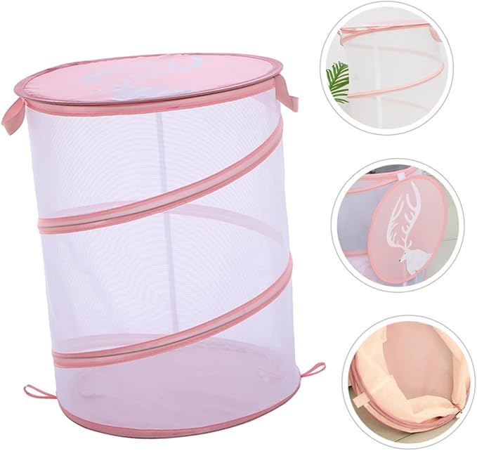Outanaya Collapsible Laundry Hamper Handles Foldable Mesh Storage Basket for Clothes Toys and More Lightweight and Portable Organizer Macaron Color for Bedroom Bathroom and Dorm Use
