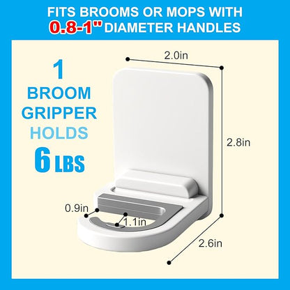 12Pack Broom Holder Wall Mount, Damage Free Hanging Wall Mount Broom and Mop Holder, Household Cleaning Organizer for Organization and Storage, Holds up to 6 lb