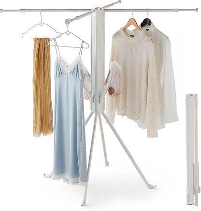 cjc Foldable Clothes Drying Rack, Space Saving Laundry Drying Rack,Collapsible Drying Rack Used for Indoor,Outdoor Camping, 4 Retractable Drying Rods + 4 Shoe Racks/White