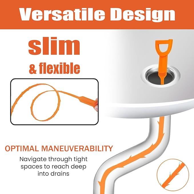 Drain Snake Hair Clog Remover – 20 Inch Plastic Sink Unclogger & Stainless Steel Claw - Drain Cleaner Tool for Kitchen, Bathroom, Tub Toilet Orange (3+1), Plungers for Clearing Blocked Drains