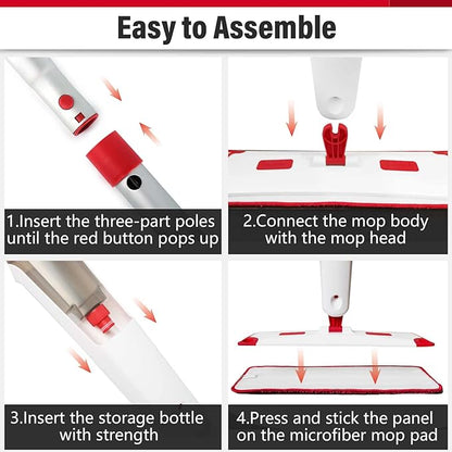 Mop for Floor Cleaning, Professional 18 Inch Washable Reusable 3 Pads Refills and Refillable Spray Bottle for Easy Wet Dry Mopping, Dust Flat Mops for Hardwood Laminate Tile
