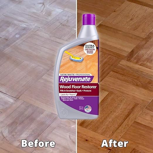 Rejuvenate Professional Wood Floor Restorer and Polish with Durable Finish Application Satin Finish 32oz & All Fllors Cleaner 128oz
