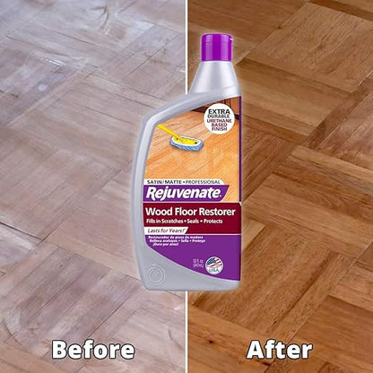 Rejuvenate Professional Wood Floor Restorer and Polish with Durable Finish Application Satin Finish 32oz & All Fllors Cleaner 128oz