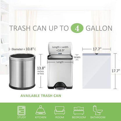 4 Gallon 140 Counts Strong Drawstring Trash Bags Garbage Bags by Teivio, Bathroom Trash Can Bin Liners, Small Plastic Bags for home office kitchen, White