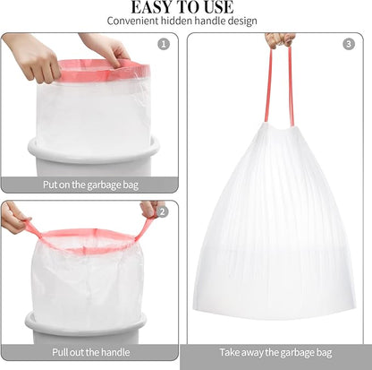 6Rolls Drawstring Small Trash Bags,4 Gallon Thicken Drawstring Small Garbage Bags for Kitchen,Bathroom,Bedroom,Home,Office Trash Cans，120 Counts (White)