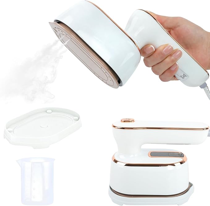 1000W Travel Steamer for Clothes, Portable 2-in-1 Handheld Steamer & Iron, 20s Fast Heat-Up, Sharp-Corner Detail Panel, Foldable 180° Handle, Compact for Home & Travel (Pearl White)