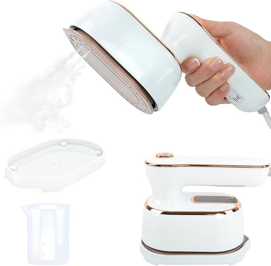 1000W Travel Steamer for Clothes, Portable 2-in-1 Handheld Steamer & Iron, 20s Fast Heat-Up, Sharp-Corner Detail Panel, Foldable 180° Handle, Compact for Home & Travel (Pearl White)