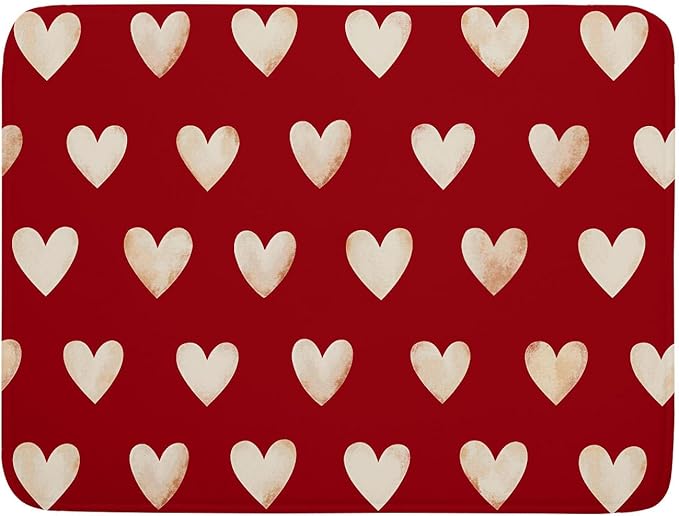 Valentines Day Dish Drying Mat 18 x 24 Inch With Absorbent Reversible Microfiber Red Love Heart Valentine Drying Anniversary Wedding Dish Drainer Mat Fast Dry For Kitchen Dining Room Decor
