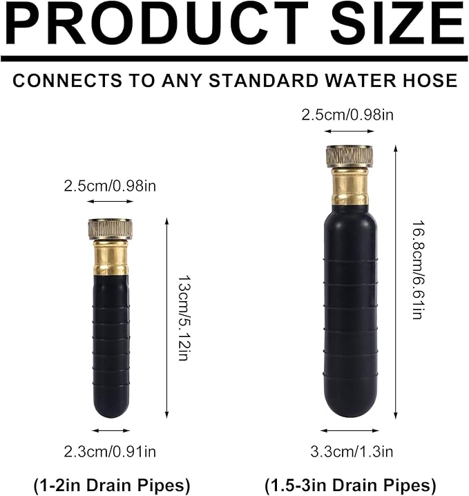 2pcs Drain Bladders, Rubber Drain King Cleaner for 1-2" & 1.5-3" Pipe Bladder Unclogger Clog Remover Tool for Kitchen Bathroom Showers Sink, Swimming Pool Main Line Sewer Drains Cleaning