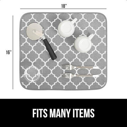 GORILLA GRIP Ultra Water Absorbent Microfiber Dish Drying Mat, 18x32, Quick Dry Thick Mesh, Slip Resistant Pad for Sink Dishes or Under Rack, Kitchen Counter Accessories, Machine Wash Mats, Quatrefoil
