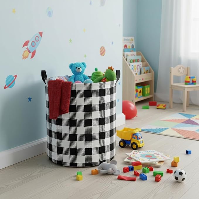 Baby Laundry Hamper kids laundry Basket Waterproof Laundry Bag for Bedroom Toy Clothes Organizer Room Décor(Checkered)