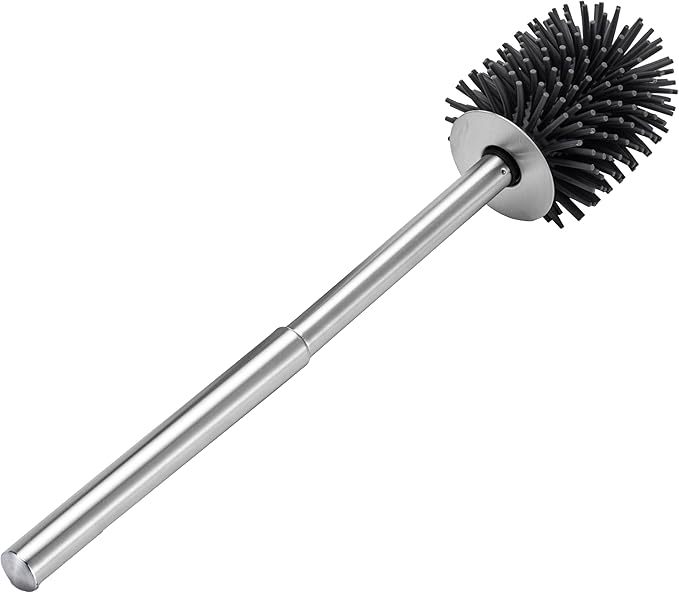 SUS304 Stainless Steel Toilet Brush and Holder Silicone Bathroom Brush TPE Brush Head Toilet Cleaner for Bowl Bathroom Cleaning Brush Caddy Cepillo de Baño Brushed Silver