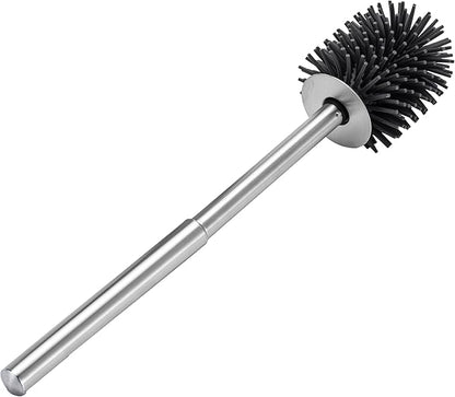 SUS304 Stainless Steel Toilet Brush and Holder Silicone Bathroom Brush TPE Brush Head Toilet Cleaner for Bowl Bathroom Cleaning Brush Caddy Cepillo de Baño Brushed Silver