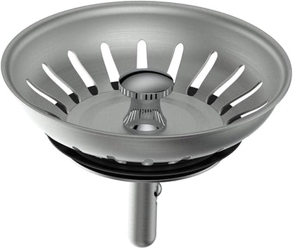KANARY Kitchen Sink Basket Strainer Replacement for Standard Drains (3-1/2 Inch) Stainless Steel Body with Rubber Stopper (Pack of 2, Stianless Steel)