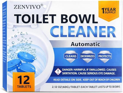 ZENVIVIO Automatic Toilet Bowl Cleaner Tablets, Blue Gel Toilet Tank Cleaners, Septic-Safe Hard Water Ring Stain Remover, Heavy Duty Toilet Deodorizer & Smell Eliminator, Fresh Scent