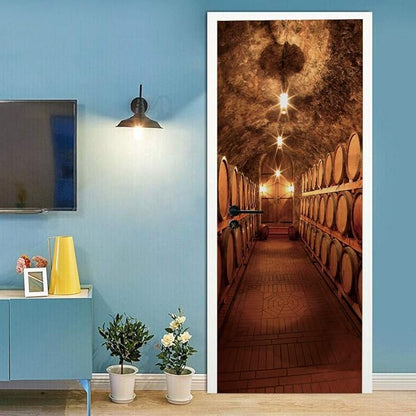3D Door Stickers Murals - Peel & Stick Wine Cellar Theme Removable PVC Waterproof Poster, 31.5" x 78.7" for Bedroom Living Room