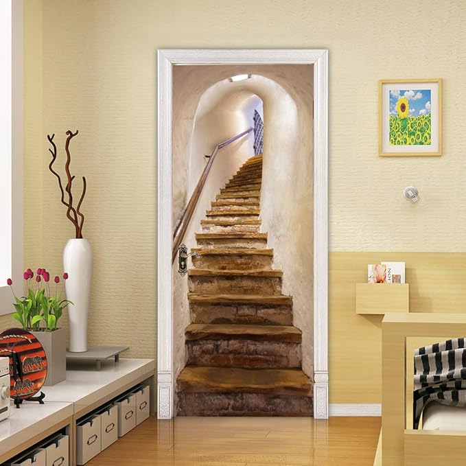 3D Door Stickers Murals Peel and Stick - Stairs - Wallpaper Self-Adhesive Decals Removable PVC Waterproof Poster for Bedroom Living Room 30.3" x 78.7"