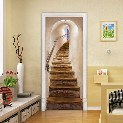 3D Door Stickers Murals - Stairs Wallpaper Self-Adhesive Removable PVC Waterproof Matt Finish 37.4" x 82.7"