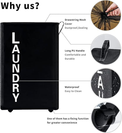 92L Extra Large Rolling Laundry Basket with Leather Handle,Tall Laundry Hamper on Wheels,Laundry Bin,Rolling Laundry Cart Black