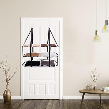 CINPIUK 2 Pcs 3-Tier Sweater Drying Rack Over The Door, Foldable Mesh Hanging Dryer Flat with Hooks, Large Breathable Laundry Drying Hanger, Clothes Lay Flat Dryer for Apartments Dorms Bathrooms