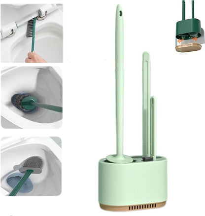 Toilet Brush and Plunger Set, 3-in-1 Design, Silicone Bristles, Light Green, Plastic Handle, Wall Bracket, Toilet Brush, Holder, Set