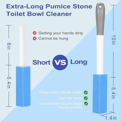 4 Pack Toilet Pumice Stone with Extra Long Handle,Pumice Stone Toilet Bowl Cleaner,1 Cleaning Handle, 4 No Touch Replaceable Piedra Pomez for Cleaning Toilets, Bathtubs, Grills, Sinks(Blue)