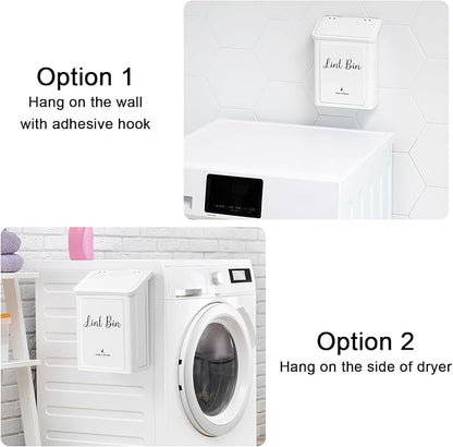 SUBEKYU Magnetic Lint Bin for Laundry Room, Wall Mounted Metal Lint Box Holder Trash Can with Lid for Dryer,Lint Basket for Laundry Room Organization,White