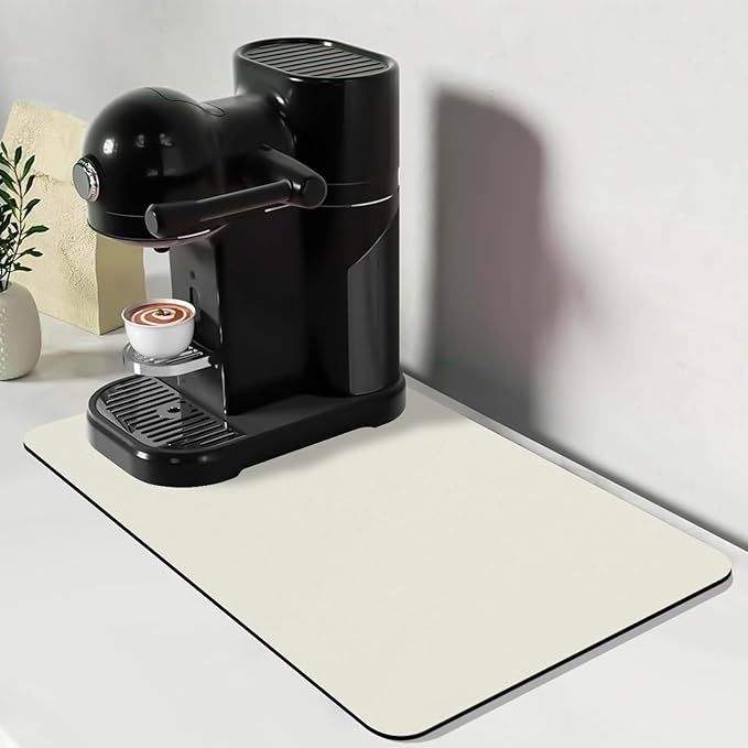 Bloss Coffee Mat, Super Absorbent Dish Drying Mat, Coffee Bar Mat, Kitchen Counter Mat, Hide Stain Rubber Backed Dish Drying Pad(12.2"x19.7", Off White)