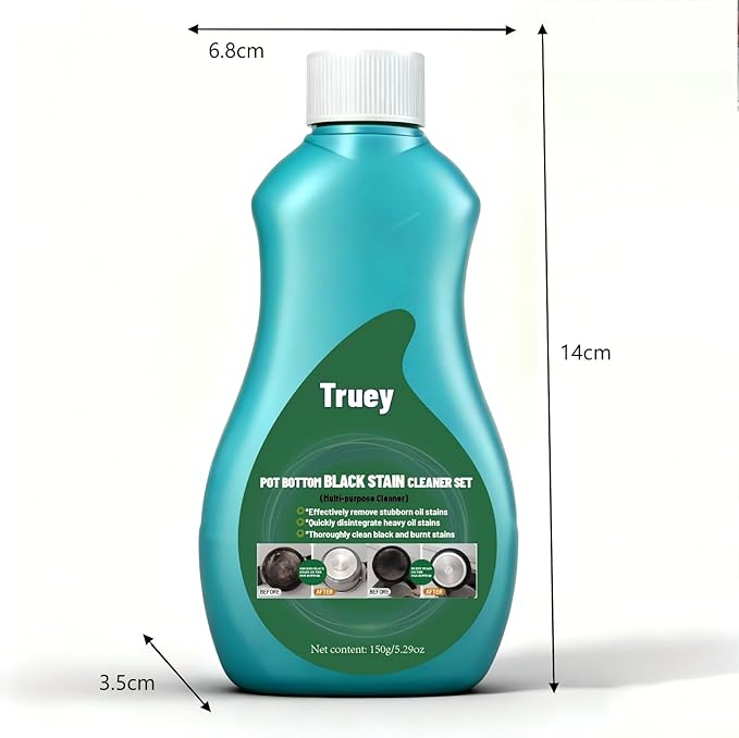 Truey Pot Bottom Black Stain Cleaner Set,Pot and Pan Bottom Cleaning Paste,Powerful Kitchenware Cleaner, Cooktop Pot Cleaner Effortless for Burned Cookware,Multi-purpose Oil Stain Remover (150g) (1)