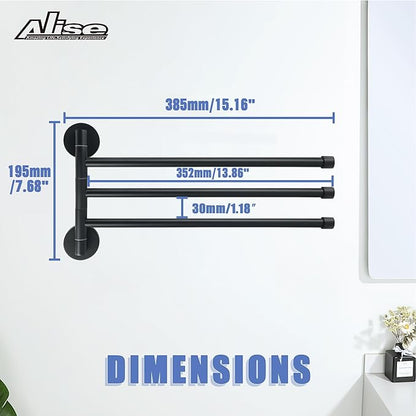 Alise Swivel Towel Rack,Folding 3 Arms Hand Towel Bars Towel Hanger for Bathroom,Wall Mount Drying Racks for Laundry,SUS304 Stainless Steel Swing Out Towel Holder Storage Space Saving,Matte Black