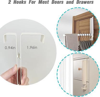 Over The Door Drying Rack for Clothes - 2 Brackets For Different Door Thickness - All Metal Fold Away Clothes Rails (Ivory White)