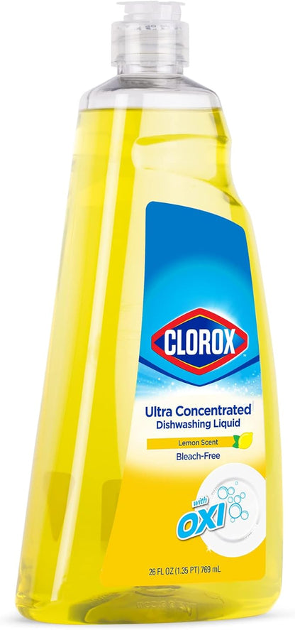 Clorox Ultra Concentrated Liquid Dish Soap with OXI, Lemon Scent - Dishwashing Detergent, Bleach-Free Formula Powers Through Grease, 26 Fl Oz