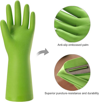 Bamllum 3 Pairs Rubber Cleaning Gloves for Household - Reusable Dishwashing Gloves for Kitchen, Flexible Long-lasting & Waterproof (Medium, Green+Red+Orange)