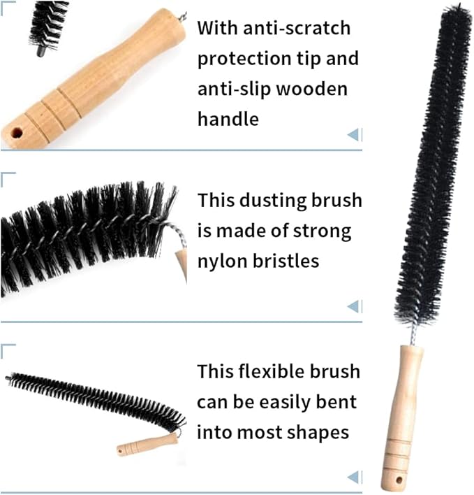 2Pcs Radiator Brush, Dryer Lint Brush Vent Cleaner, 16 inch Long Flexible Refrigerator Coil Soft Bristile Brush with Wooden Handle, Laundry Room and Washer Dryer Organizers